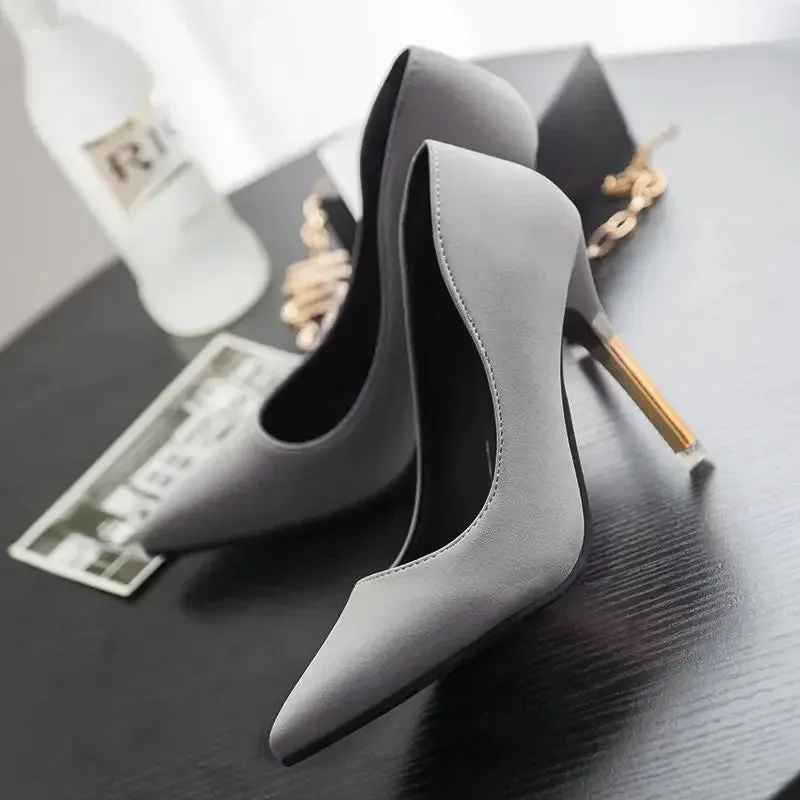 Amozae-New 2019 Black Velvet Pointed-toe High-heeled Shoes 10cm Sexy Versatile Autumn Trendy Flats Women's Fine-heeled Shoes