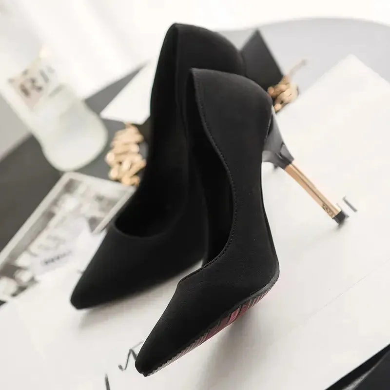 Amozae-New 2019 Black Velvet Pointed-toe High-heeled Shoes 10cm Sexy Versatile Autumn Trendy Flats Women's Fine-heeled Shoes