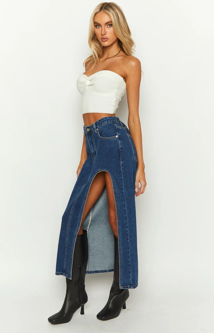 Aysha Dark Wash Denim Midi Skirt