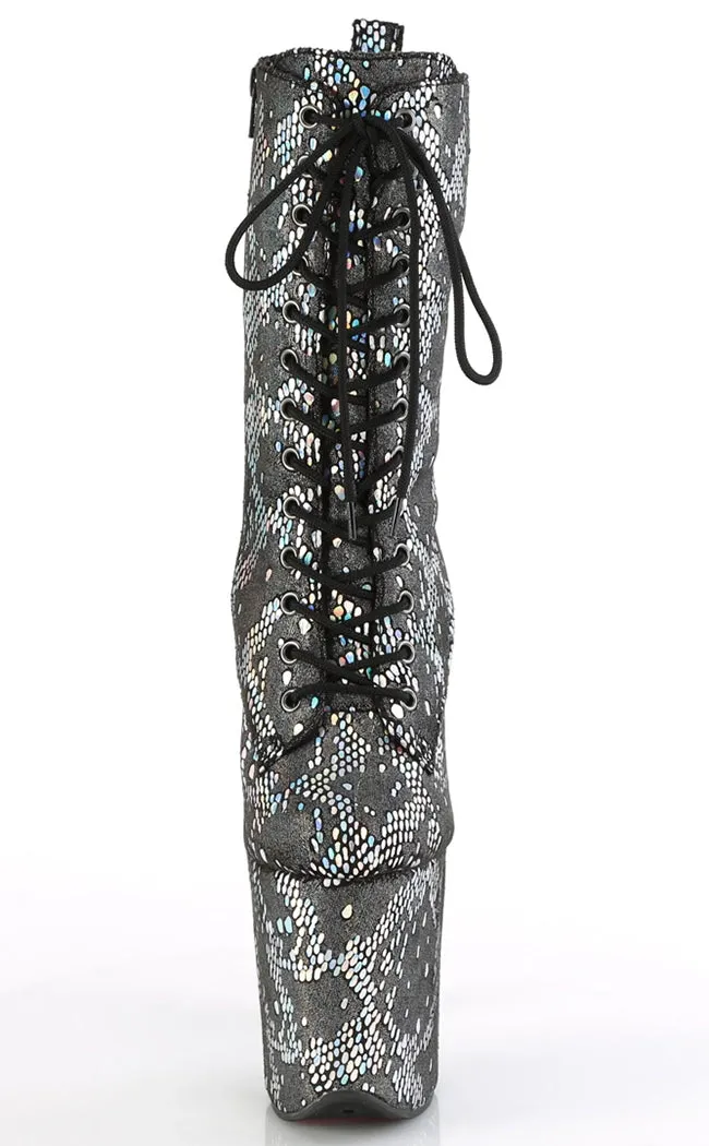 FLAMINGO-1040SPF Silver Metallic Snake Print Ankle Boots