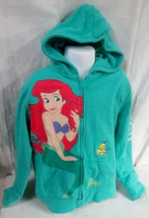 Girls DISNEY PRINCESS THE LITTLE MERMAID ARIEL Sweatshirt JACKET Hoodie Sweatshirt M Green