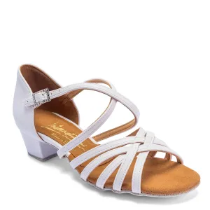 International Dance Shoes, Girls Flavia, White Leather, 1.25” Cuban Heel