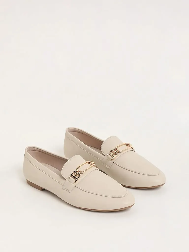 LUNA BLU Ivory Gold-Buckled Loafers