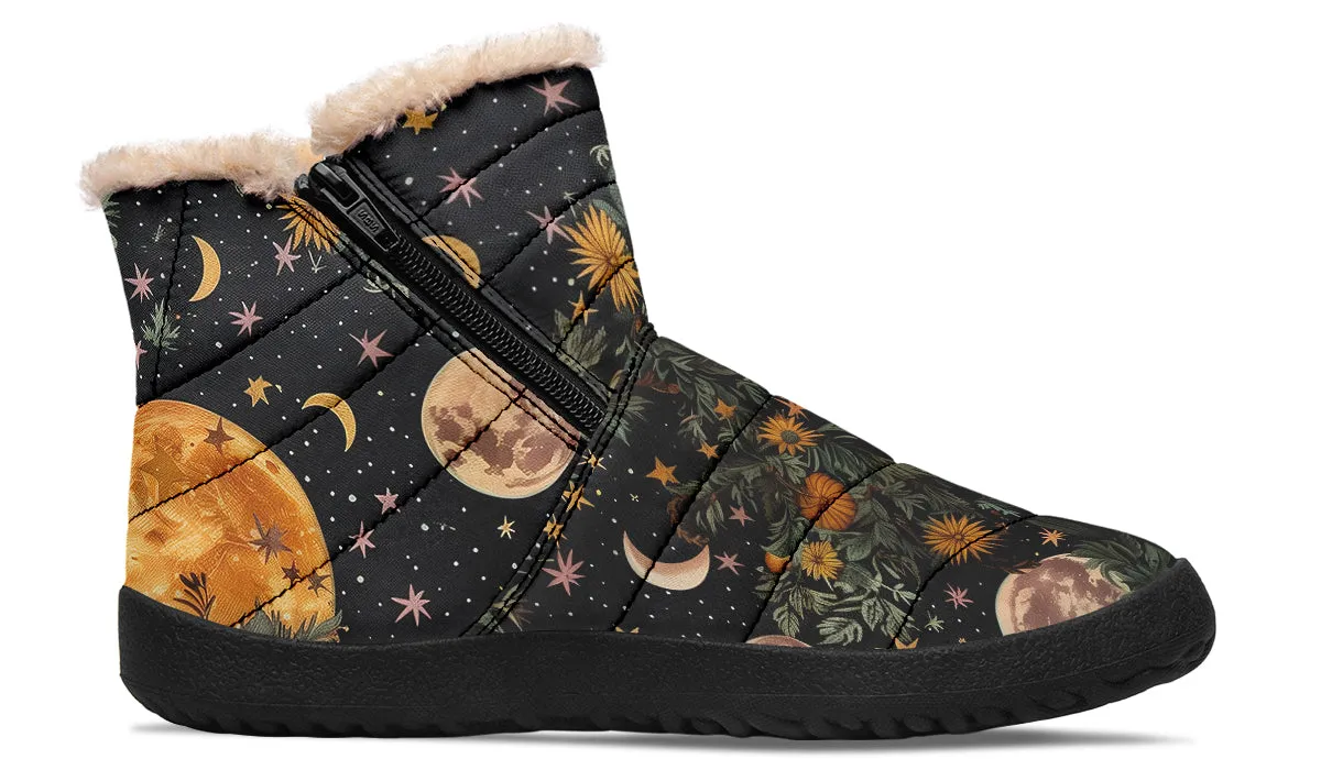 Lunar Meadow Comfy Winter Boots - Warm Vegan Boots with Side Zipper and Anti-Slip Soles