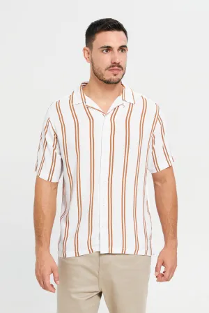 Men White And Orange Striped Resort Shirt