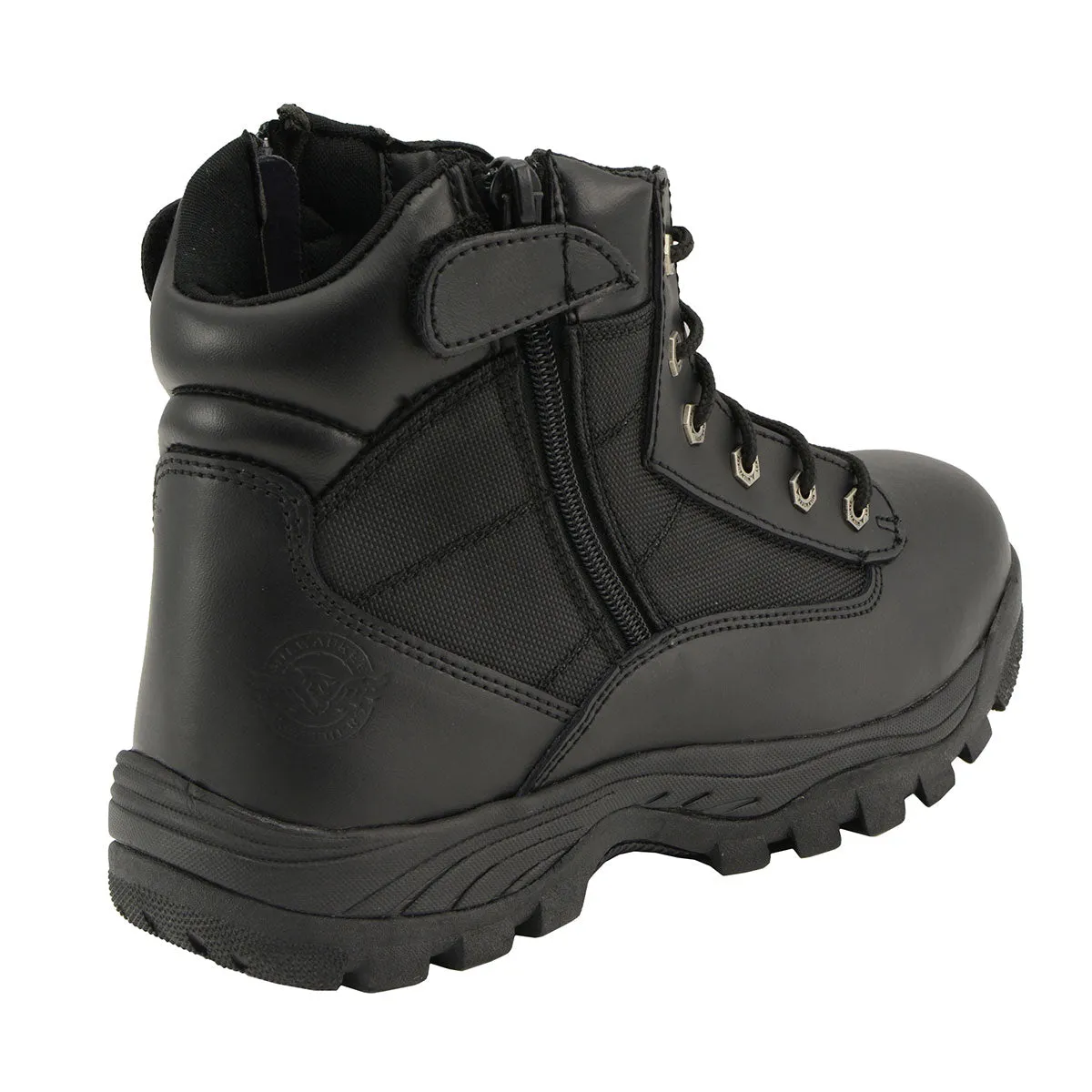 Milwaukee Leather MBM9011 Men's 6-inch Black Leather Tactical Lace-Up Boots with Side Zipper Entry