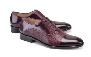 Pelle Deerskin & Polished Calfskin Lace-Up Oxford Burgundy