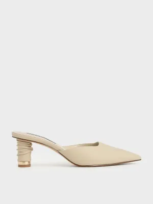 Ruched Cylindrical Heel Mules