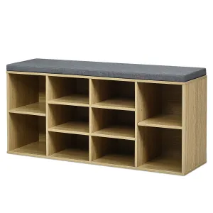 versatile Entryway Padded Shoe Storage Bench 10-Cube Organizer Bench Adjustable Grey