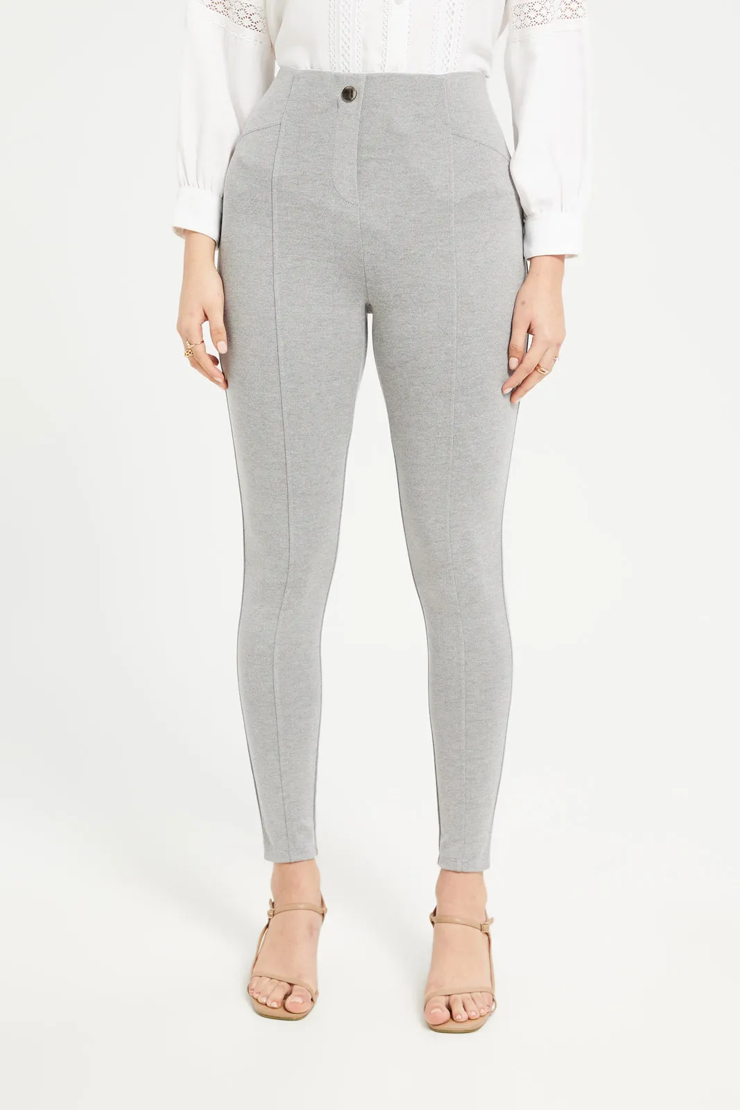 Women Grey Legging With Button