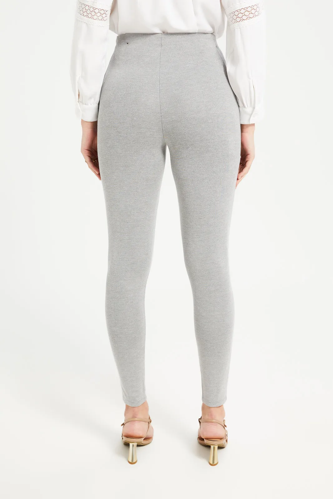 Women Grey Legging With Button