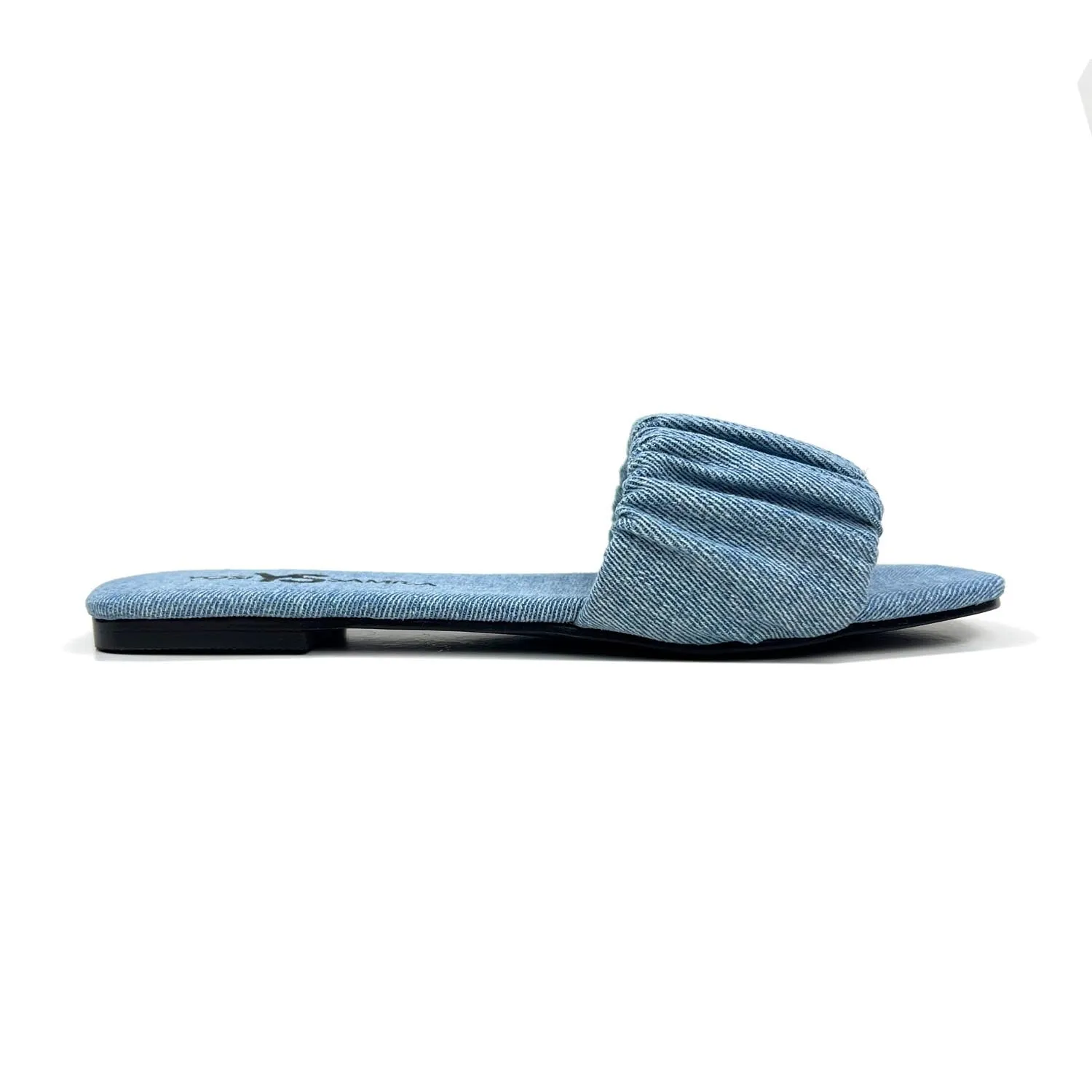 Yosi Samra: Naomi Ruched Sandal in Denim